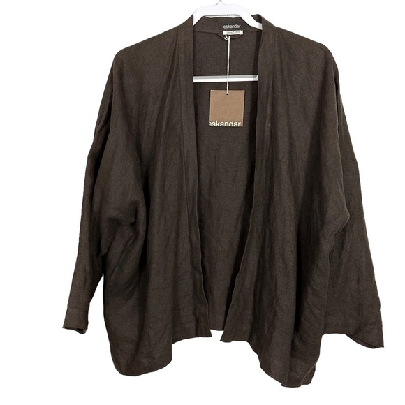 Escandar Brown Linen Open Jacket - Picture 1 of 9